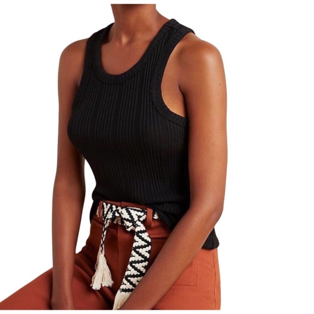 Anthropologie Ribbed Tank Top High Neck Black Size Medium